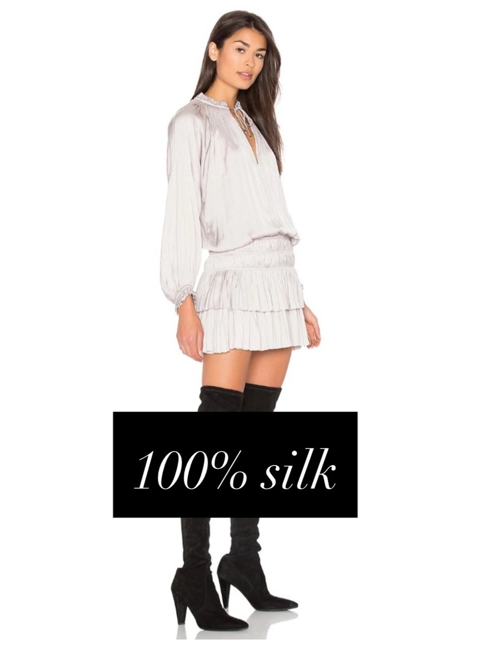 Ulla Johnson 100% Silk Piera Pleated Ruffled Matte Satin Drop Waist Dress Size 0